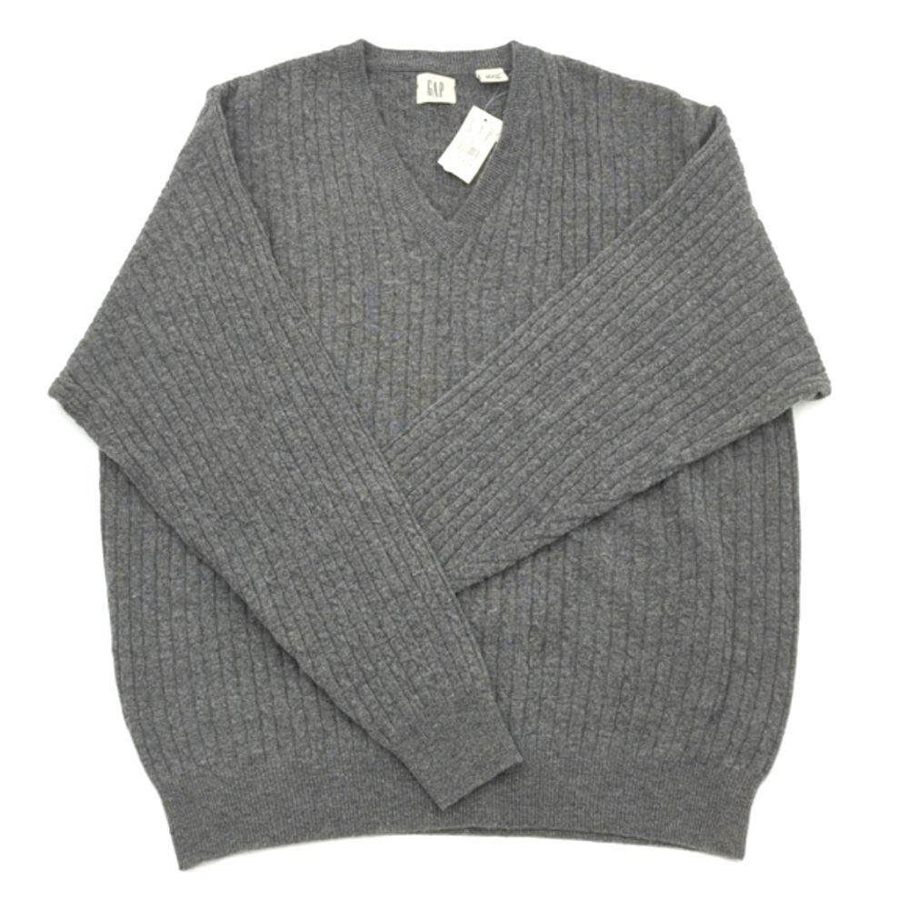 Gap Men's Lambswool Blend Gray V-Neck Cable Knit Pullover Sweater Size Large - Picture 1 of 5